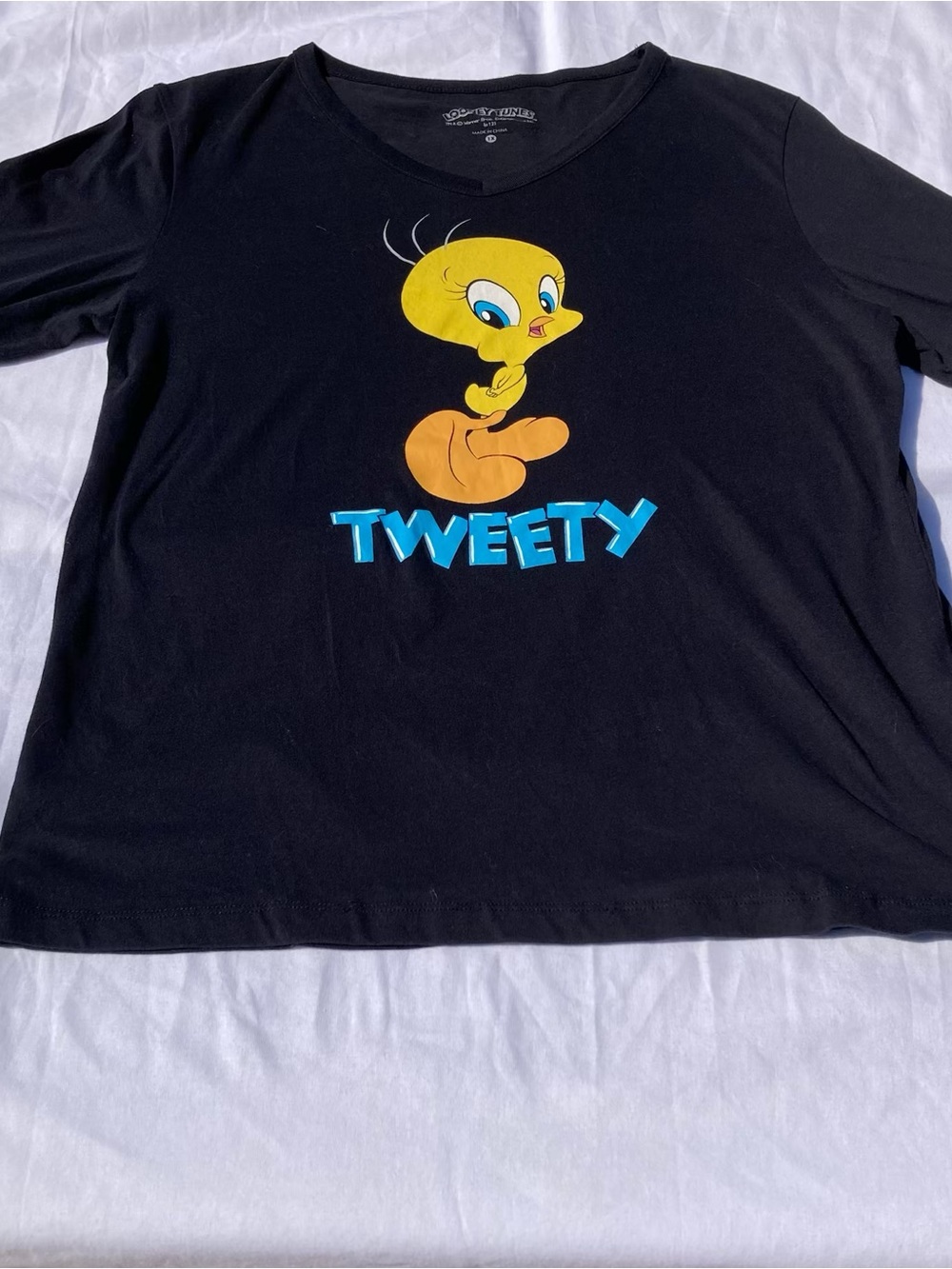 Looney Tunes Tweety Bird V Neck Long Sleeve Sleepwear Women’s 1X Black